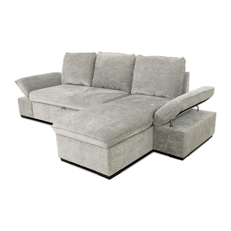 Canapé d'angle réversible 4 places CANDY Gris clair - Coffre - CASAPY