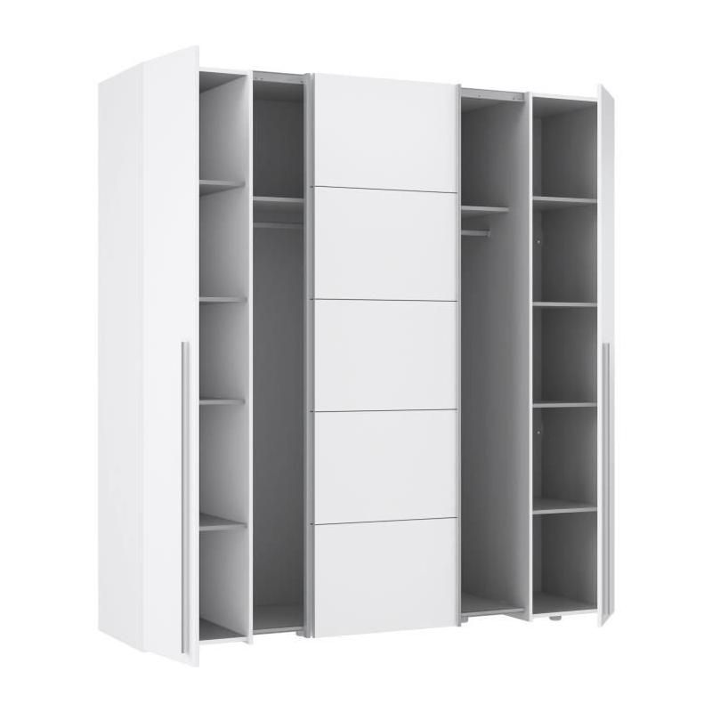 Armoire NARAGO Blanche - 2 portes coulissantes + 2 battantes - Eco-friendly