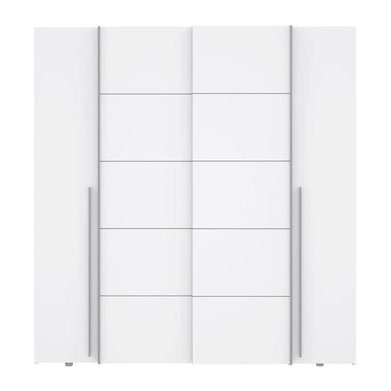 Armoire NARAGO Blanche - 2 portes coulissantes + 2 battantes - Eco-friendly