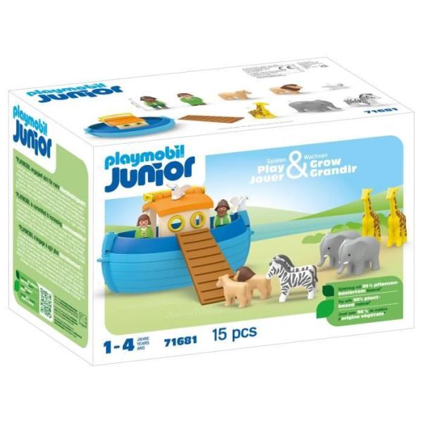 PLAYMOBIL Junior 71681 Arche de Noé transportable, 15 pieces, Comprend un bateau flottant et animaux, Des 1 an