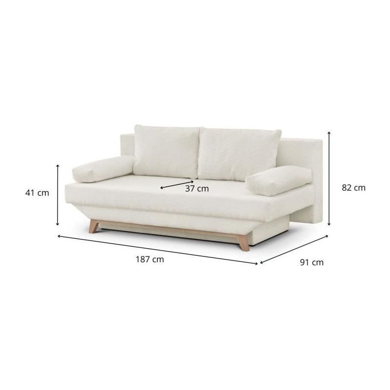 Banquette convertible 3 places TEIJO - Tissu bouclette beige - Coffre de rangement