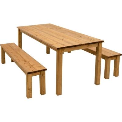 Ensemble de jardin: Table avec 2 bancs en bois FSC - L200xl78xH74 cm