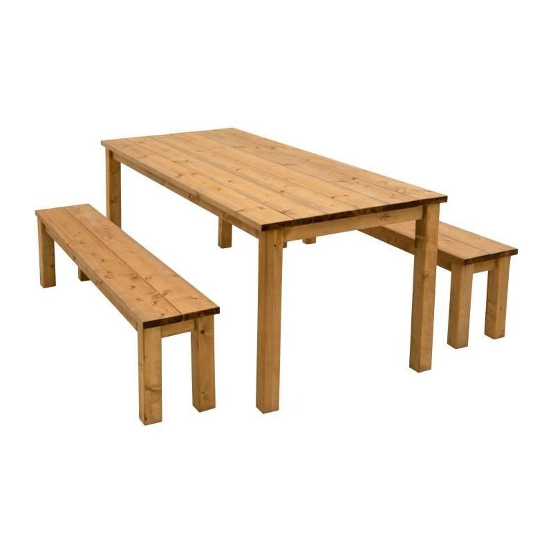 Ensemble de jardin: Table avec 2 bancs en bois FSC - L200xl78xH74 cm