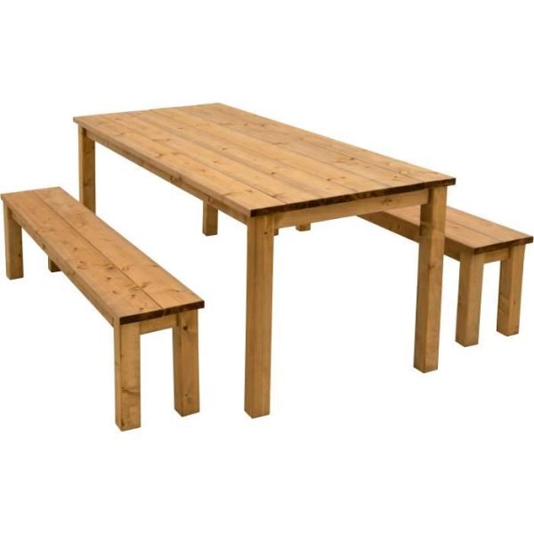Table de jardin avec 2 bancs en bois FSC - L200xl78xH74 cm
