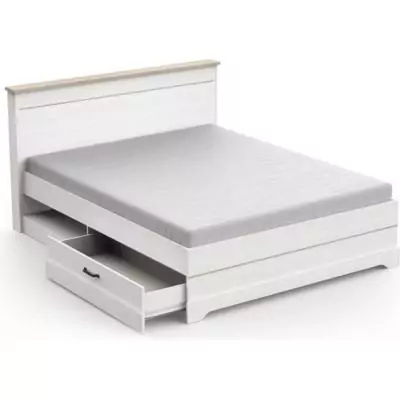 Lit adulte COTTAGE 160x200 cm blanc/chene Kronberg - 2 Tiroirs