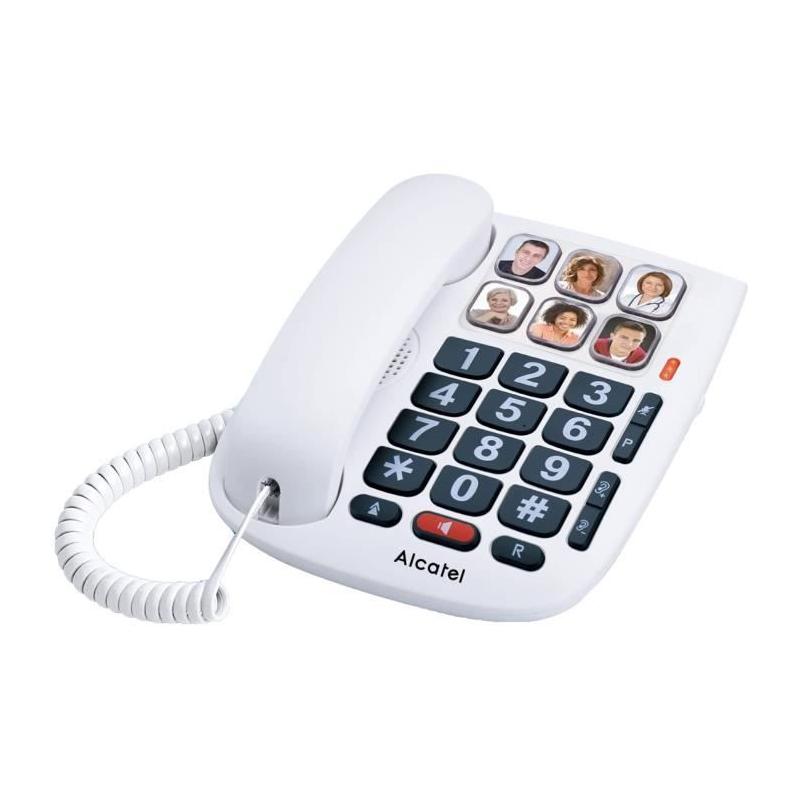 Téléphone filaire senior Alcatel TMax 10 - Mémoires photos - Mains-libres - Blanc