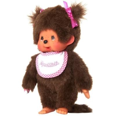 Peluche Monchhichi Fille Bavoir Rose et Blanc 20 cm - 25555