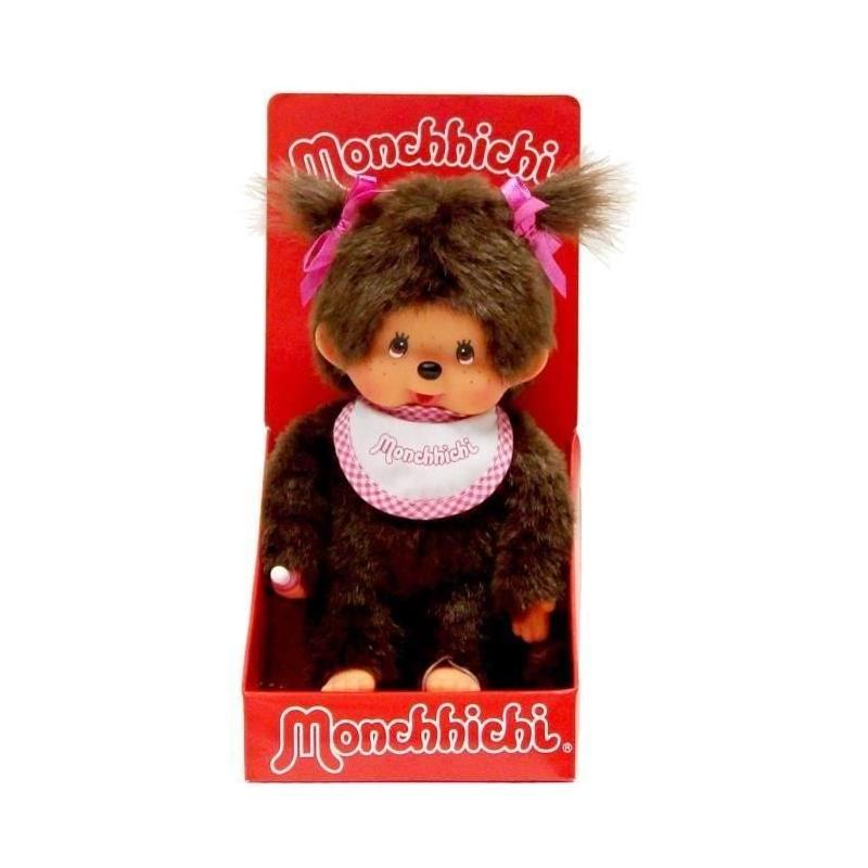 Peluche Monchhichi Fille Bavoir Rose et Blanc 20 cm - 25555