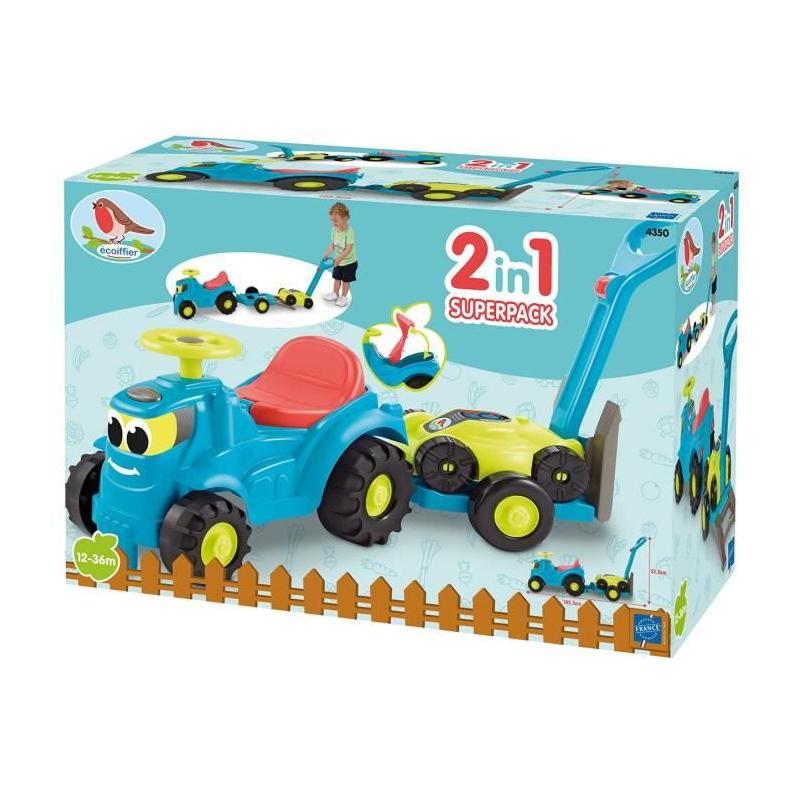 Porteur Tracteur remorque + tondeuse 103,5 cm - ECOIFFIER - Pour bébé - Multicolore