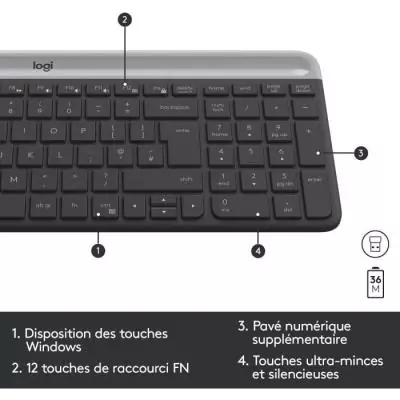 Ensemble Clavier Souris Logitech MK470 Slim Noir - Sans fil et Silencieux