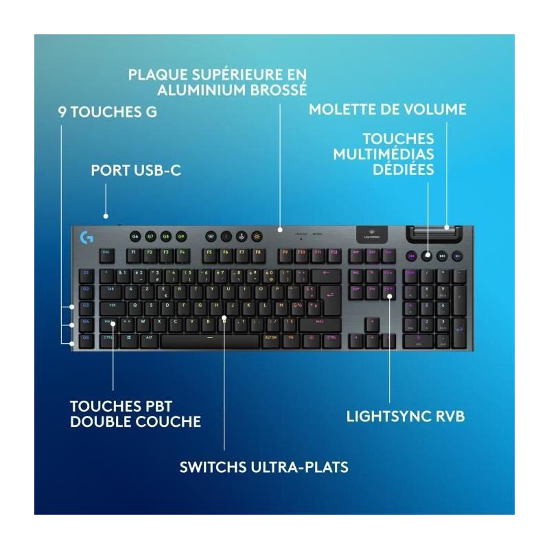 Clavier gamer sans fil Logitech G915 X - Switch tactile - Noir