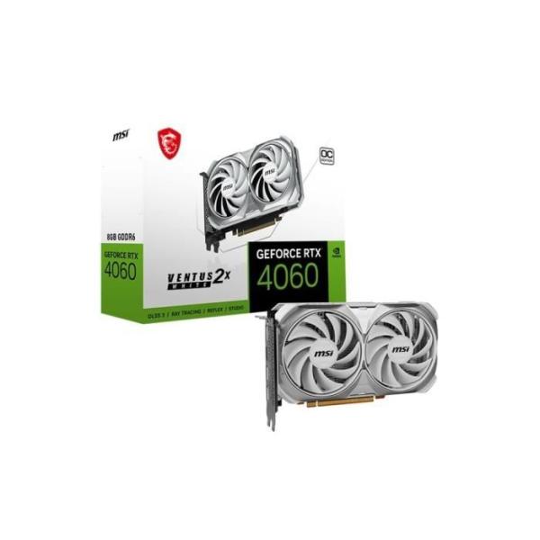 Carte Graphique - MSI - RTX 4060 VENTUS 2X WHITE - 8 Go - DLSS3 - 3x DisplayPort, 1x HDMI