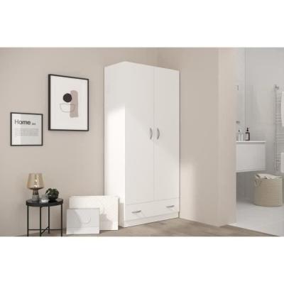 Armoire 2 portes battantes + 1 tiroir blanc - Made in France