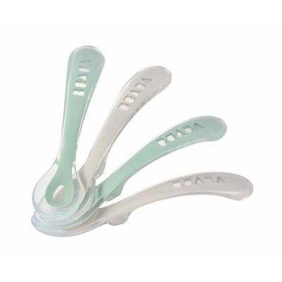 Lot de 4 cuillères BEABA 2ème âge - Silicone - Velvet grey / Sage green