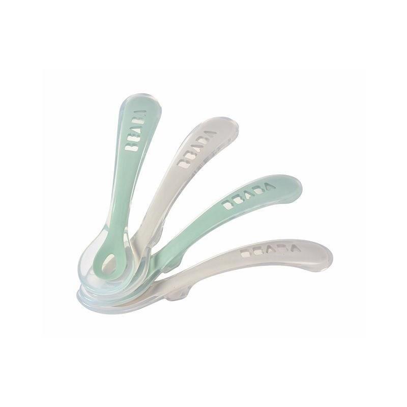 Lot de 4 cuillères BEABA 2ème âge - Silicone - Velvet grey / Sage green