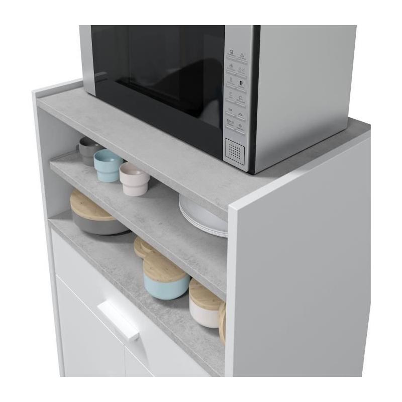 Desserte de Cuisine TIDY - Blanc artik béton - Pratique et Moderne