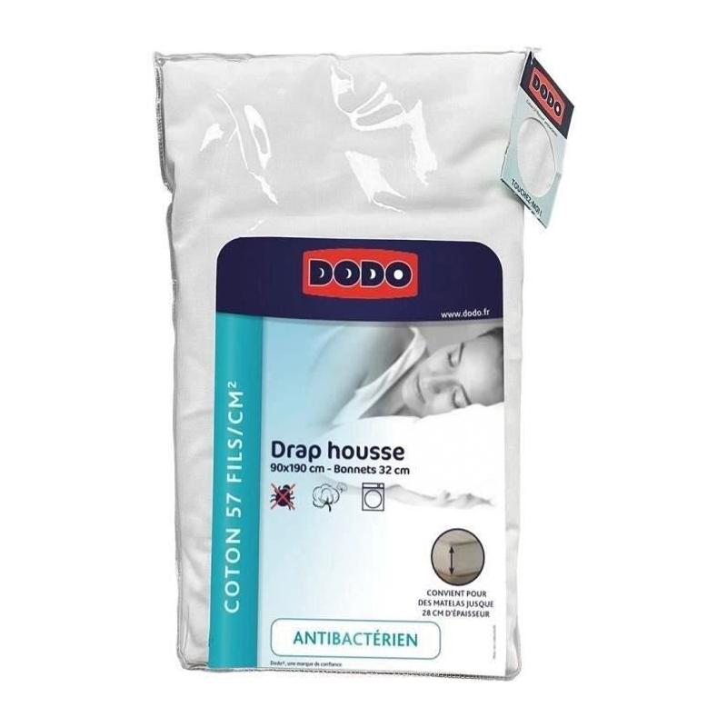 Drap housse DODO 90x190 cm - 100% coton - Blanc