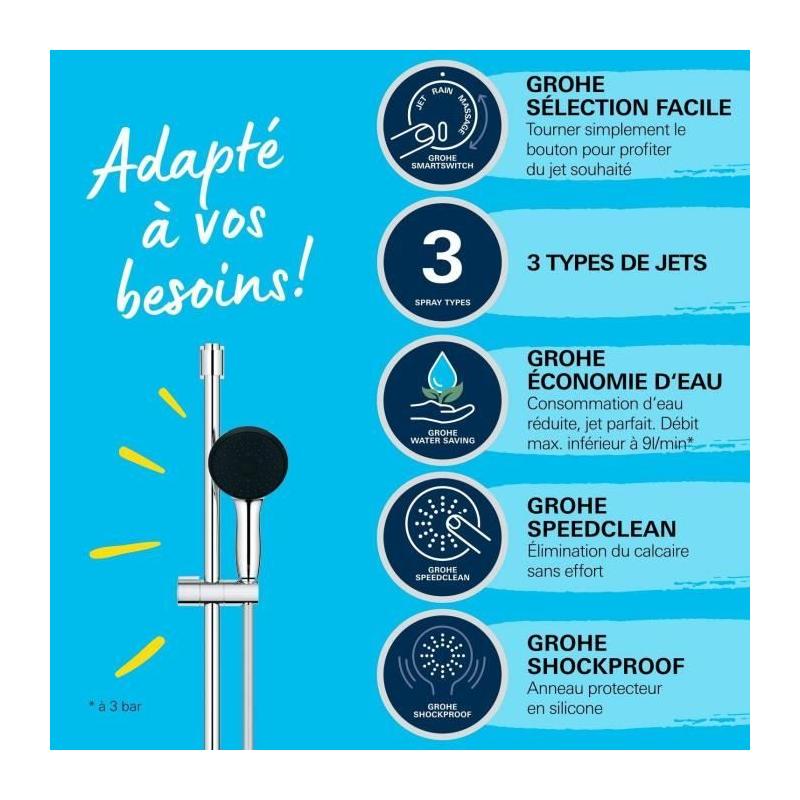 Ensemble de douche GROHE Vitalio Start 110 - Économie d'eau - Chromé