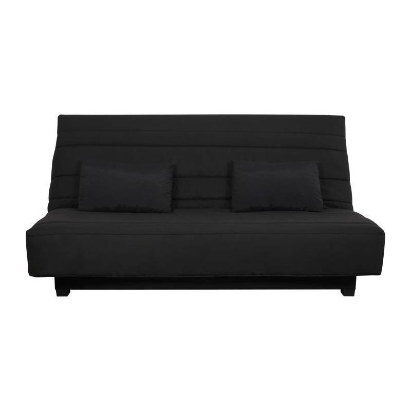 Banquette Clic clac 2 places REVEUR - Tissu noir - Matelas DUNLOPILLO - Couchage 188x128 cm - Livraison rapide