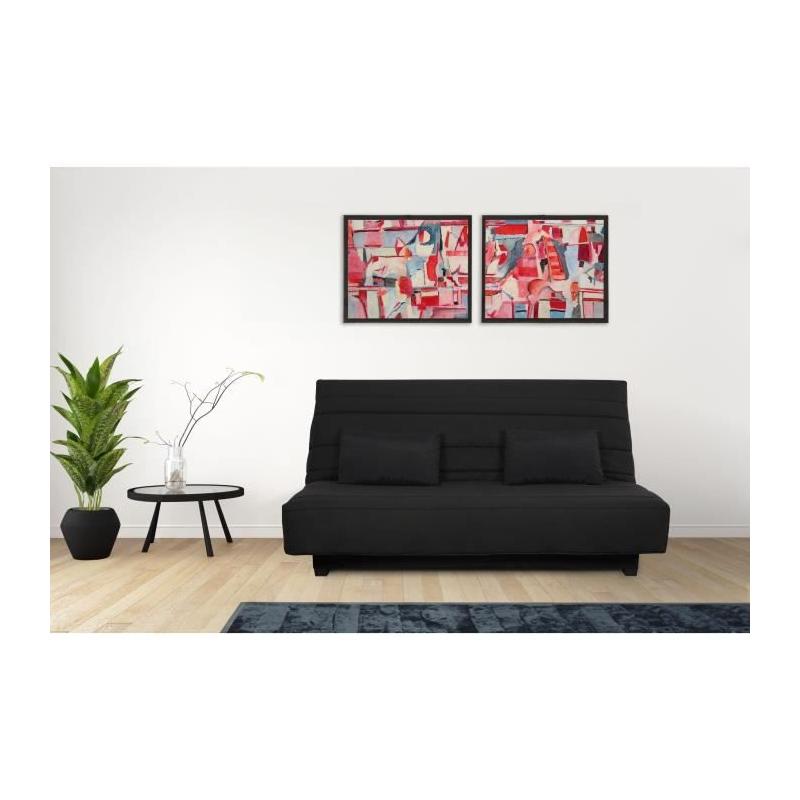 Banquette Clic clac 2 places REVEUR - Tissu noir - Matelas DUNLOPILLO - Couchage 188x128 cm - Livraison rapide