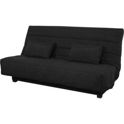 Banquette Clic clac 2 places REVEUR - Tissu noir - Matelas DUNLOPILLO - Couchage 188x128 cm - Livraison rapide