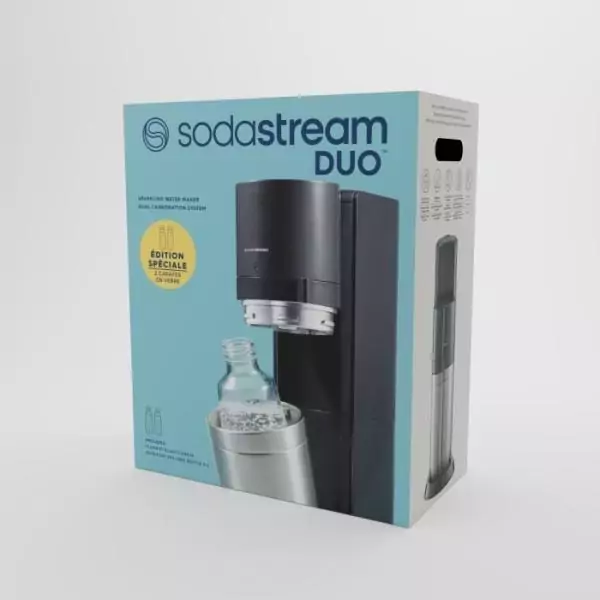 Machine a soda et eau pétillante SODASTREAM - DUO Noire - 2 carafes en verre - 1 recharge de gaz 60L