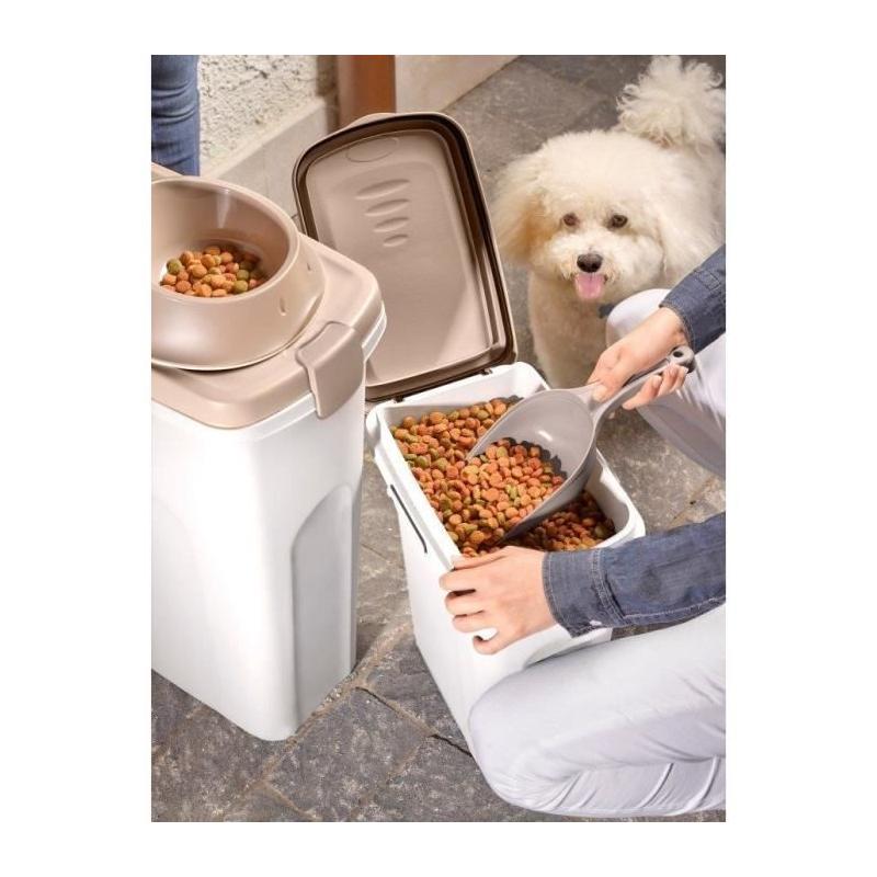 Boîte de rangement pour croquettes pour animaux - Brun/blanc - 15L