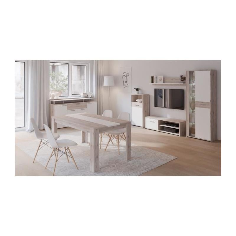 Ensemble mobilier contemporain blanc et chêne pour salle à manger