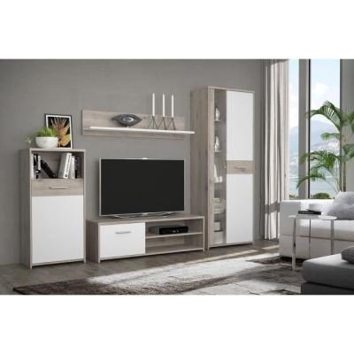 Ensemble mobilier contemporain blanc et chêne pour salle à manger