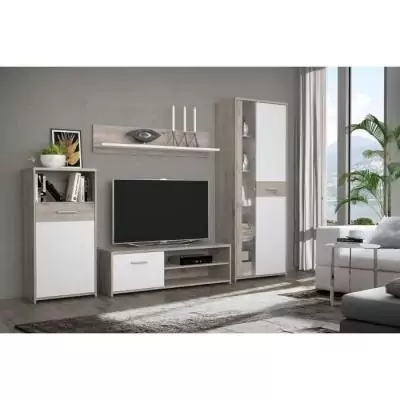 Ensemble mobilier contemporain blanc et chêne pour salle à manger Ensemble mobilier contemporain blanc et chêne pour salle à manger
