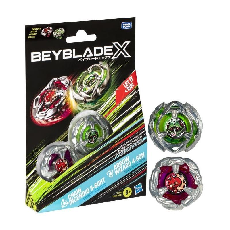 Pack de toupies détachables Beyblade X Dual Chain Incendio 5-60HT et Arrow Wizard 4-60N