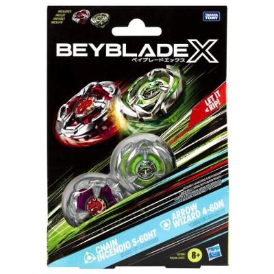 Pack de toupies détachables Beyblade X Dual Chain Incendio 5-60HT et Arrow Wizard 4-60N