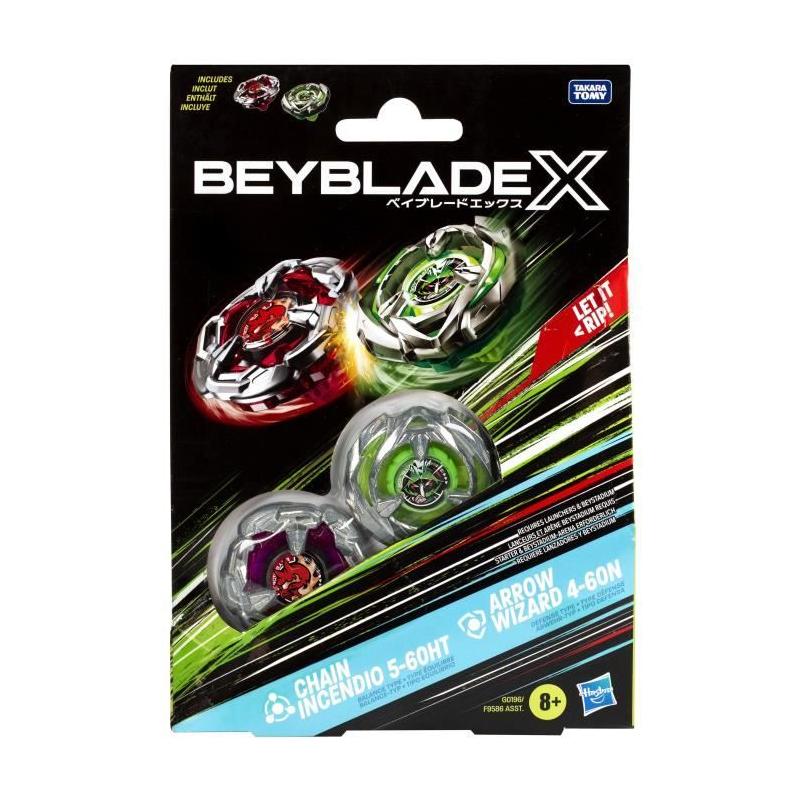 Pack de toupies détachables Beyblade X Dual Chain Incendio 5-60HT et Arrow Wizard 4-60N