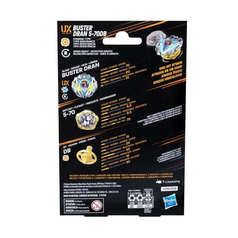 Beyblade X, Starter Pack Buster Dran 5-70DB UX avec toupie de type endurance de compétition et lanceur, des 8 ans