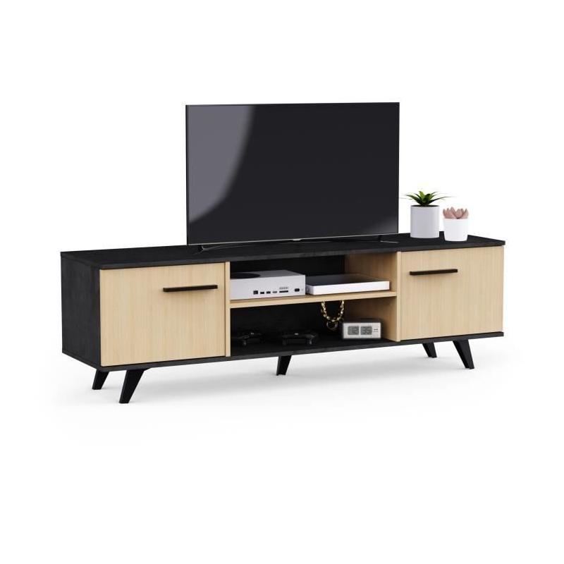 Meuble TV Banc KENT - Chene de fil / Sidewalk - 2 portes ouvrantes