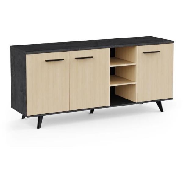 Enfilade Buffet - KENT - Chene de fil / Sidewalk - 3 portes ouvrantes - 3 niches - L 160,7x l 43,9x H73,3 cm - DEMEYERE