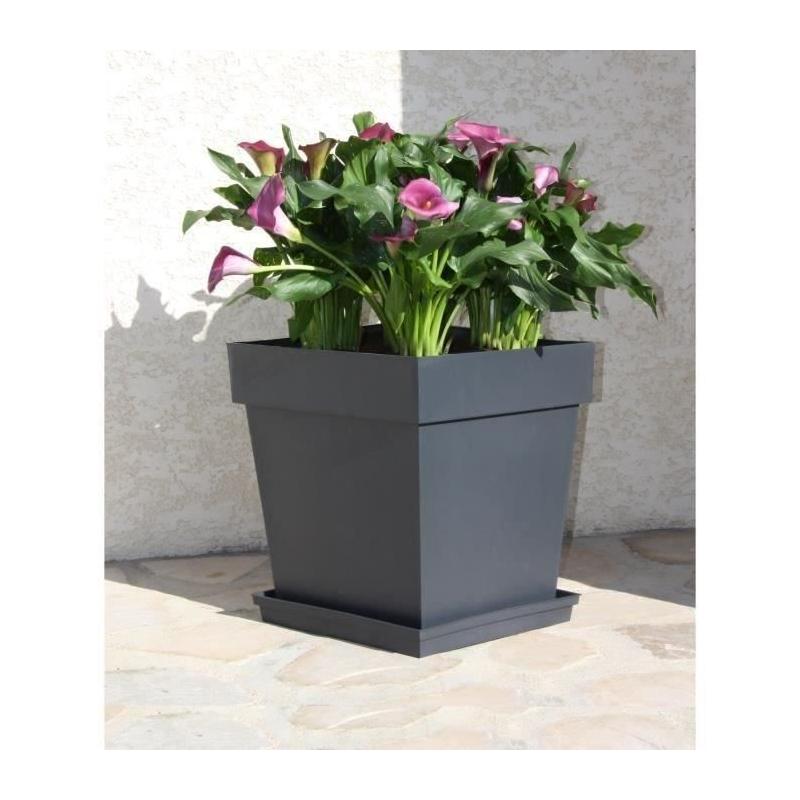 Pot de fleur carré Toscane - 39 x 39 x H 39 cm - Gris anthracite