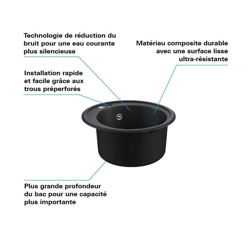 Evier GROHE K200 Noir - Design Rond - 1 bac