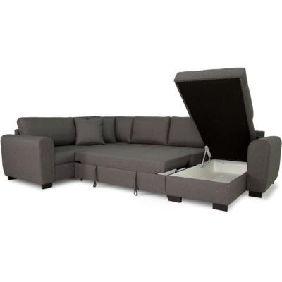 Canapé d'angle panoramique convertible réversible - Gris - L313 x P213 x H90 cm