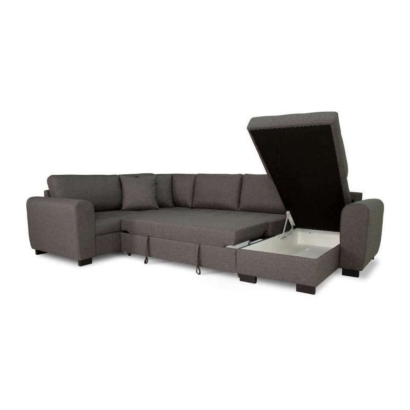 Canapé d'angle panoramique convertible réversible - Gris - L313 x P213 x H90 cm