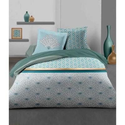 Parure de couette 140x200 cm HOME LINGE PASSION LOUXOR - Vert émer