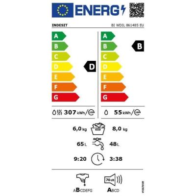 Lave-linge séchant encastrable Indesit - 8 à 6kg - Blanc