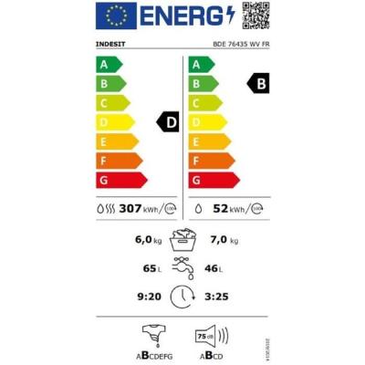 Lave-linge séchant Indesit BDE76435WVFR - 7 / 6 kg - Blanc