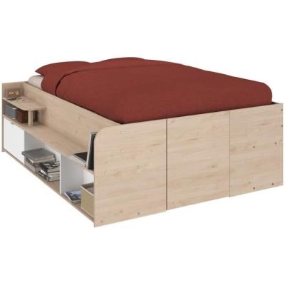 Lit coffre adulte design - 140x190/200 cm - Décor chene et Blanc