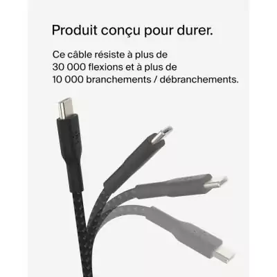 Câble tressé - BELKIN - USB-C vers USB-C - 2 m - Blanc