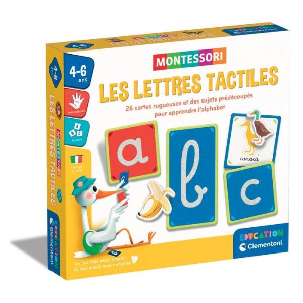 Montessori - Clementoni - Les lettres tactiles - Jeu éducatif pour apprendre l'alphabet - 26 cartes lettres rugeuses - Dés 3 a