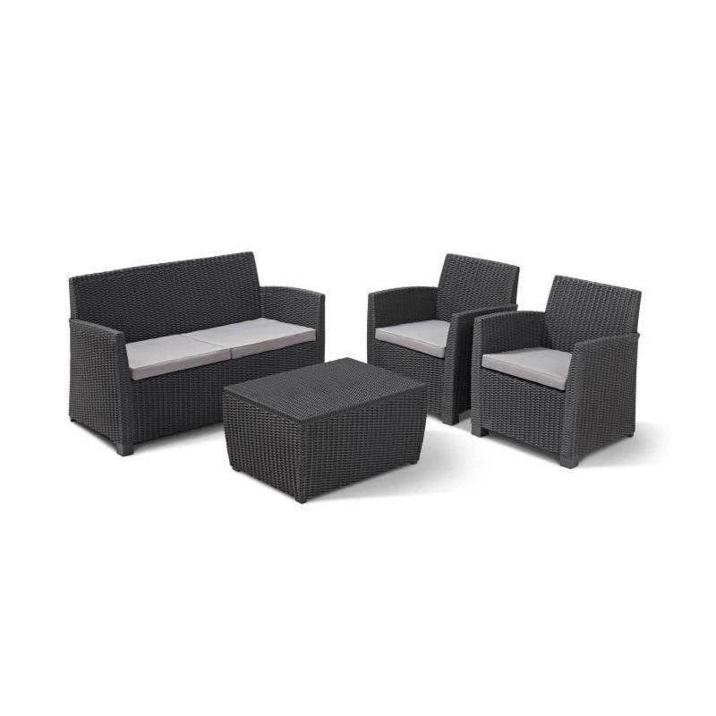 Ensemble de jardin tressé 4 personnes - Mia - Gris graphite