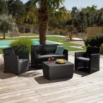 Ensemble de jardin tressé 4 personnes - Mia - Gris graphite Ensemble de jardin tressé 4 personnes - Mia - Gris graphite