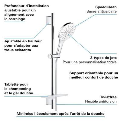 Ensemble douche 3 jets avec barre - GROHE, design moderne