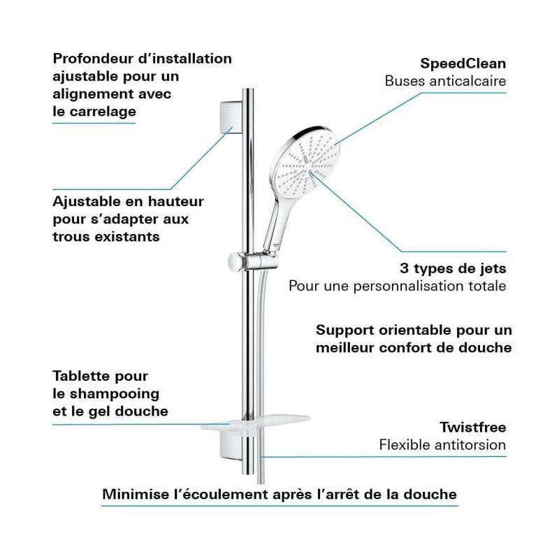 Ensemble douche 3 jets avec barre - GROHE, design moderne
